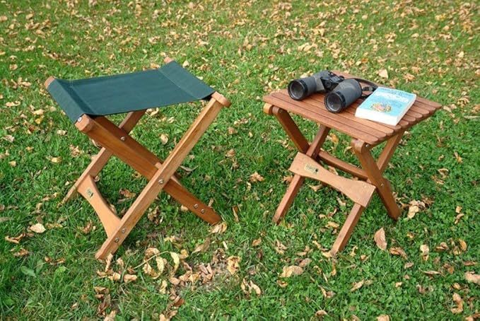 BYER OF MAINE Pangean Folding Stool – Canvas Camp & Wood Camp Stool for Portable & Outdoor Seating in Forest Green