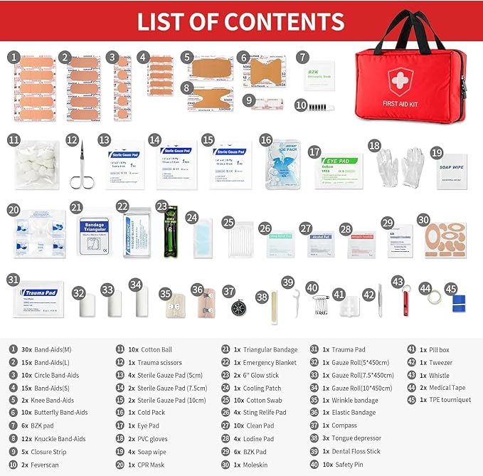 First Aid Kit - Trauma Kit with Essential Emergency Medical Supplies, Waterproof Travel First Aid Kit, Simple and Portable Emergency Kit for Home, Dorm, Outdoor, Car (Bright red)