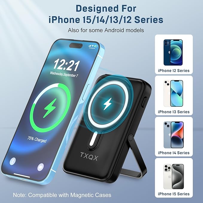 Wireless Portable Charger 10000mAh,Magnetic Power Bank with Built-in Cables LED Display,22.5W PD Fast Charging for Magsafe Battery Pack Compatible with iPhone16/15/14/13/12/Pro/Pro Max (Black)