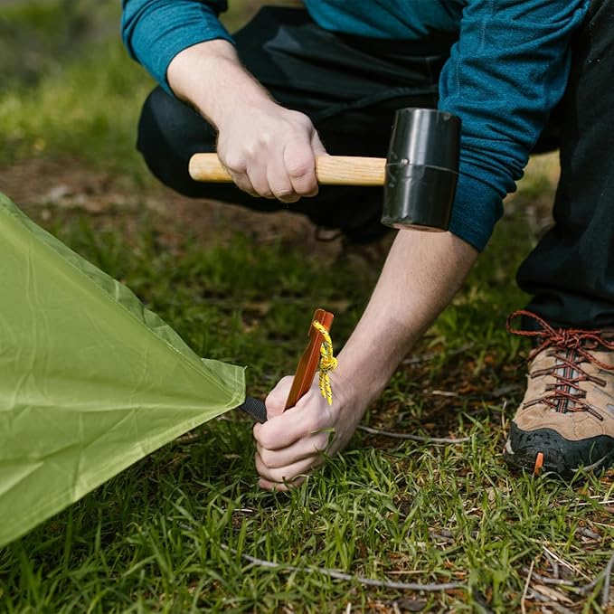 12 Pack Tent Stakes, 7-inch Ultralight Aluminum Ground Pegs with Reflective Pull Ropes, Tri-Beam Stake in a Carrying Bag, for Camping, Backpacking, Hiking, Hammocks and Canopy (Orange)
