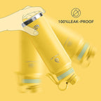 IDEUS Insulated Stainless Steel Water Bottle with 2 Leak-Proof Lids, Thermal Water Flask for Hiking Biking, 40oz, Bright Yellow