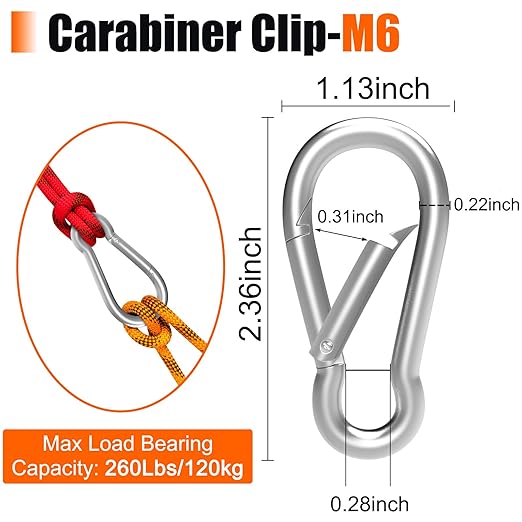 50PCS 2.36" Small Carabiner Clip, Spring Snap Hook, Heavy Duty Galvanized Steel Keychain Carabiner, Locking Climbing Caribiners Clips for Gym, Plant Hanging, Outdoor Camping, Hiking, 260 lbs Capacity