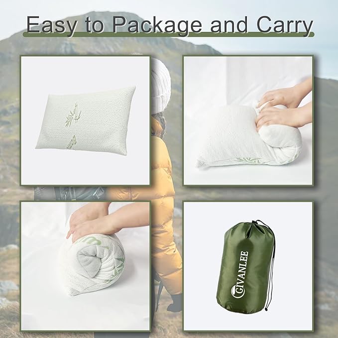 3 Pack Camping Pillow for Sleeping,Shredded Memory Foam Travel Pillow Compact & Packable with Storage Bag,Soft Cover,Small Pillow for Backpacking Hiking Gear & Accessories