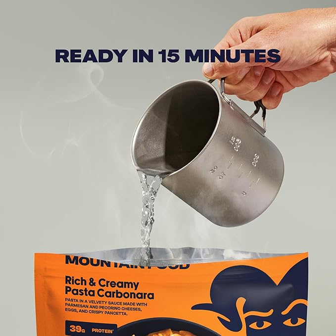 BIGHORN Mountain Food Rich & Creamy Pasta Carbonara - premium freeze dried meals for backpacking food - dehydrated camping food for backpacking meals - 2 servings