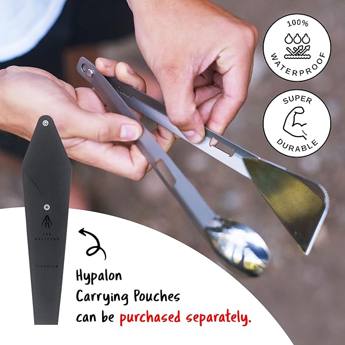 FULL WINDSOR - The Splitter Titanium Multi-Utensil Set – Compact, Lightweight Silver Spork, Tongs, Spatula & Ladle – Durable Cooking Kit for Camping, BBQ, Backpacking, Travel & Outdoor Adventures