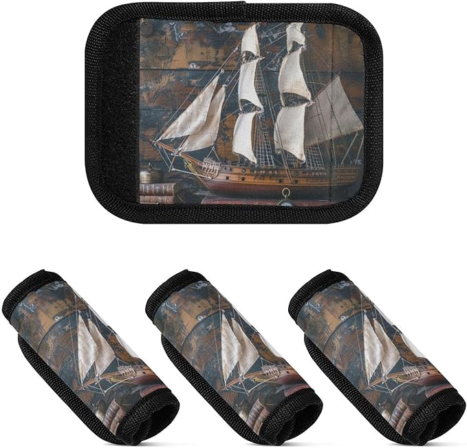 Qilmy Retro Sailboat Model Luggage Handle Wrap 4Pack Luggage Identifiers Tag Comfort Handle Grips Cover for Stroller Suitcase Bag Airplane Travel Accessories2376