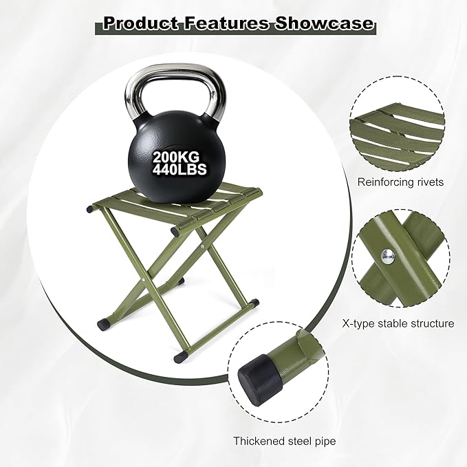 Folding Stool Heavy Duty Camping Stool Outdoor Portable Chair, 440lbs Heavy Duty Portable Folding Stool, Suitable for Camping, Outdoor Hiking, Outdoor Fishing, Picnicking,BBQ