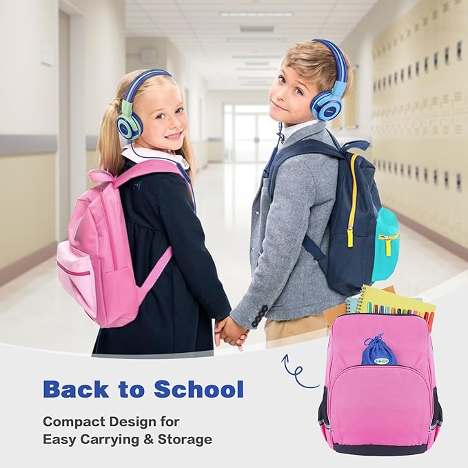 SIMOLIO Kids Headphones for School, Safe Volume Limiter Headphone with Microphone, Adjustable Sturdy & Foldable, Stereo Wired Headsets for Child, Toddler, Boys, Girls, Online Course (Green)