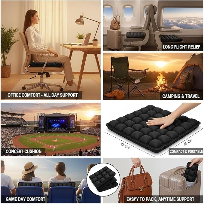 Sondor Travel Cushion, Comfortable 3D Inflatable Seat Cushion for Hemorrhoid and Tailbone Pain Relief, Optimal Support for Long Sitting in Car, Air Travel, Office Chairs Etc (36-Grey Point Cushion)