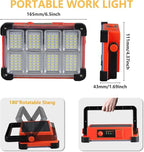 120W LED Solar Work Light, 144 LED 10000LM Portable Flood Light with Stand, Red 4 Modes Rechargeable, IP65 Waterproof Outdoor Working Light for Camping, Fishing, Car Repair & Mechanics (1)