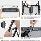 Folding Camping Table with Storage Net, 3 Adjustable Height Max 27.5" Aluminum Small Folding Table, Portable Table with Carry Handle, Lightweight, for Outdoor Indoor Travel Camping Picnic