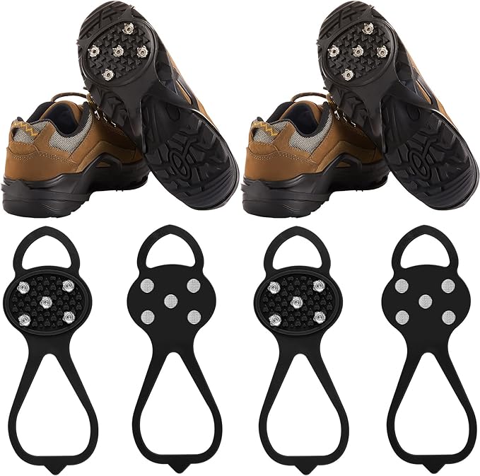 Syhood 2 Pairs Non Slip Gripper Spikes Ice Cleats Snow Traction Cleats Crampons for Women Men Walking Running on Snow Ice