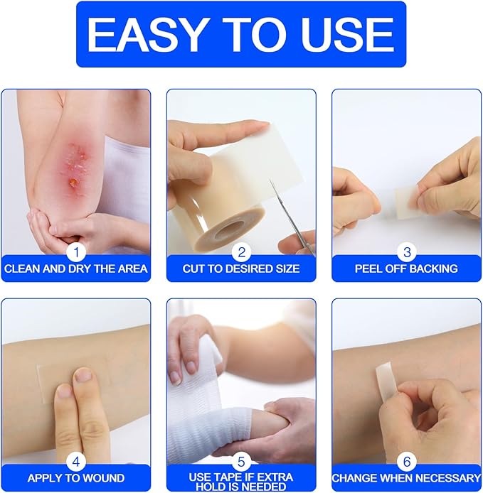 Hydrocolloid Bandages Roll 2" × 19.7' – Hydrocolloid Roll for Wound Care, Hydrocolloid Patch Large, Hydrocolloid Gel Bandages Hydrocolloid Dressing with Self-Adhesive, DIY Size Shape First Aid Kit