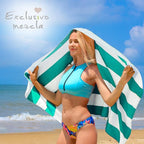 Exclusivo Mezcla 4 Pack Cotton Large 30x60 Inches Soft Cabana Stripe Thick Beach Towel, Super Absorbent Travel Bath Pool Towel (Turquoise)