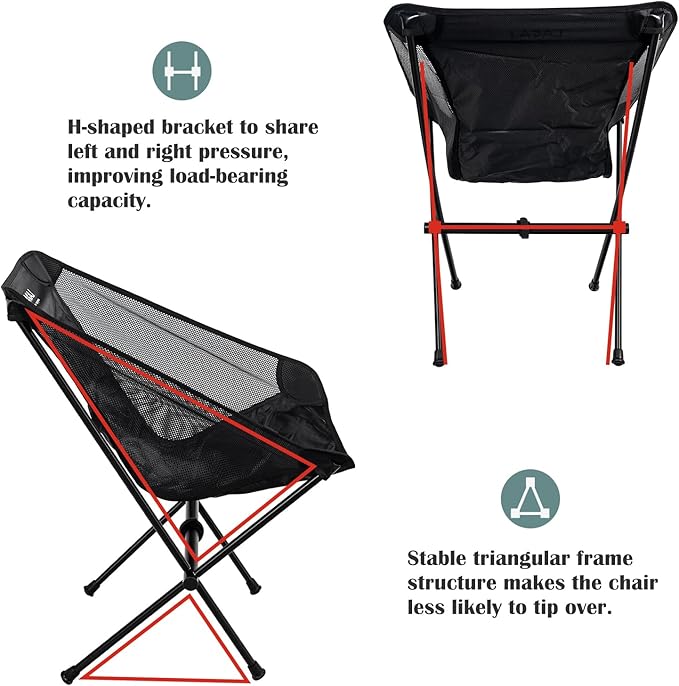 Ultra-Light Folding Camping Chair, All-Aluminum Frame, Surper Breathable Fabric, Easy to Carry, Compact Storage Size (2, Black)