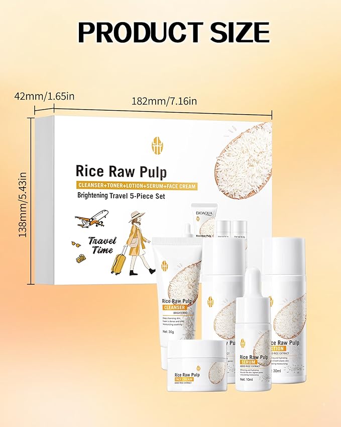 Skin Care Set,5Pcs Rice Raw Pulp Soft Travel Kit for Women, Moisturizing Brilliant Skin Rejuvenating Care Kit, Women’s Mother's Day Skincare Beauty Products Gift Kit for Mom Wife Teenage Girls