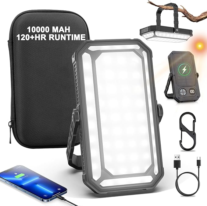 Camping Lantern LED Rechargeable - up to 120+ Hours, 10000mAh Portable Camping Lights with Redlight &12 Light Modes, LCD Display, Dimmable, Waterproof, Camping Lanterns for Power Outages, Hurricane