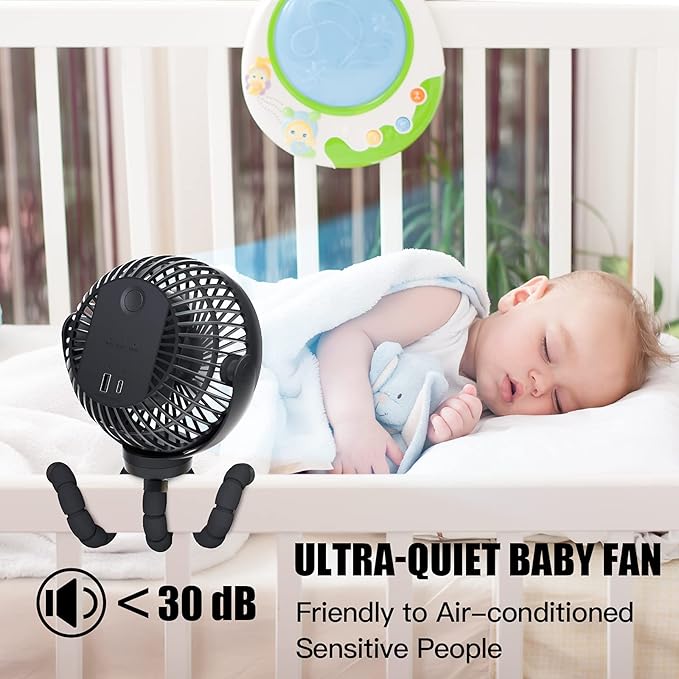 FRIZCOL Portable Stroller Fan, Use As Power Bank, 65H 12000mAh Battery Operated Fan Flexible Tripod Baby Car Seat Fans with Timming, Personal Mini Handheld/Desk/Small Clip On Fans For Stroller