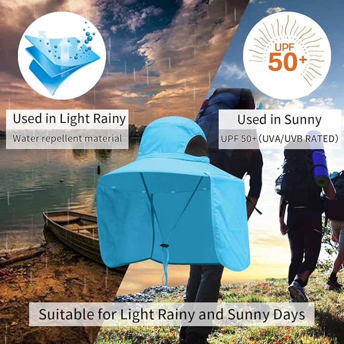 Sun Blocker Hats Outdoor Sun Protection Fishing Cap with Neck Flap Large Brim Outdoor Hat