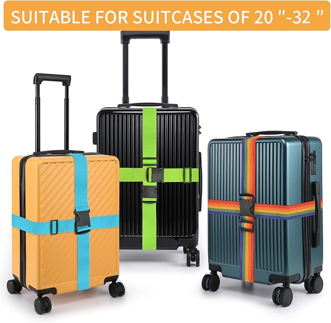 BILIONE 8 Pack Luggage Straps 79" Long Belts Keep Suitcase Secure While Traveling, TSA Approved Add a Bag Premium Accessory for Travel Bag Closure (Blue+Orange+Rose Pink+Green)