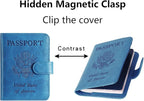 Passport Holder Cover Wallet RFID Blocking Leather Card Case Travel Accessories for Women Men (Blue)