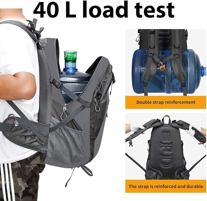 FENGDONG 40L Waterproof Lightweight Hiking,Camping,Travel Backpack for Men Women Gray
