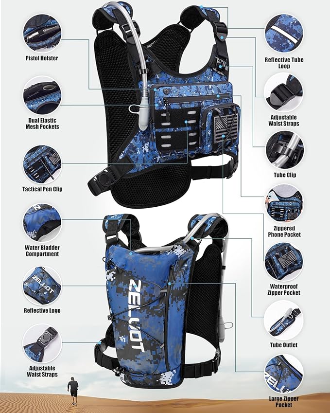 Running Vest with 2L Water Bladder, USA Original Patent, Lightweight Adjustable Chest Pack with Gear Holder, Reflective Running Hydration Vest for Women Men for Marathon