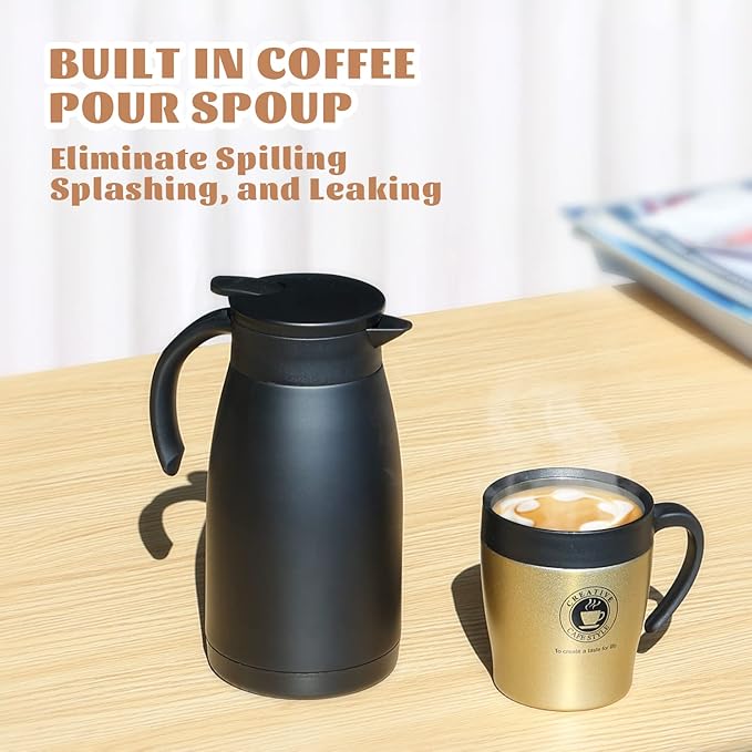 34 Oz Thermal Coffee Carafe, Stainless Steel Insulated Vacuum Coffee Carafes For Keeping Hot, 1 Liter Tea, Water, and Coffee Beverage Dispenser(Black)