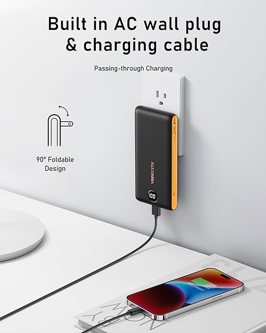 VEEKTOMX Portable Charger with Built in Cables 10000mAh, Power Bank for iPhone with Wall Plug, Travel Essential Fast Charging USB C Slim External Battery Pack for iPhone 17/16/15, Samsung, iPad, etc