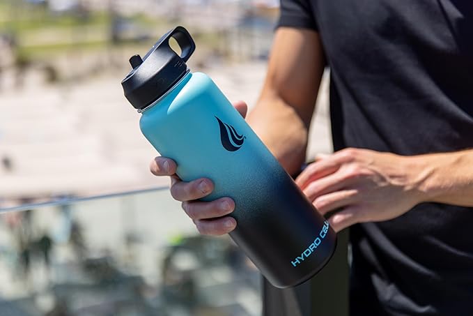 HYDRO CELL Stainless Steel Insulated Water Bottle with Straw - For Cold & Hot Drinks - Metal Vacuum Flask with Screw Cap and Modern Leakproof Sport Thermos for Adults (Teal/Black 40oz)