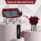 Oversized Camping Chair, Double Folding Loveseat Camping Couch with Pocket, Cup Holder and Carry Bag, Heavy Duty Portable Camping Chairs for Adults, Fishing, Sports, Trip, up to 660lbs, Red