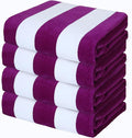 Exclusivo Mezcla 4 Pack Cotton Large 30x60 Inches Soft Cabana Stripe Thick Beach Towel, Super Absorbent Travel Bath Pool Towel (Purple)