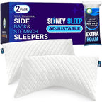 Sidney Sleep Set of 2 Queen Size Bed Pillows for Side and Back Sleepers - Adjustable Filling - Memory Foam Pillows for Neck and Shoulder Pain - Customizable Loft - Extra Foam Included (White)