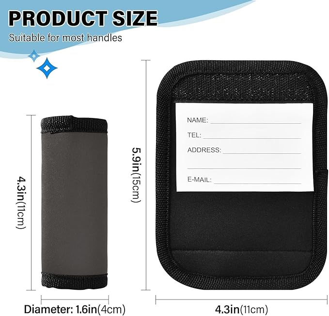 DOMIKING Black Luggage Handle Wrap Soft Luggage Identifiers for Suitcase Markers for Travel Bag Luggage Suitcase Handle Cover Travel Accessories, 2 Pack