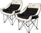 Oversized Camping Chair, Portable Folding Padded Camping Chairs with Cup Holder and Carry Bag, Heavy Duty Outdoor Camping Chairs for Adults, Up to 400Lb, for Fishing (Black-2 Pack)