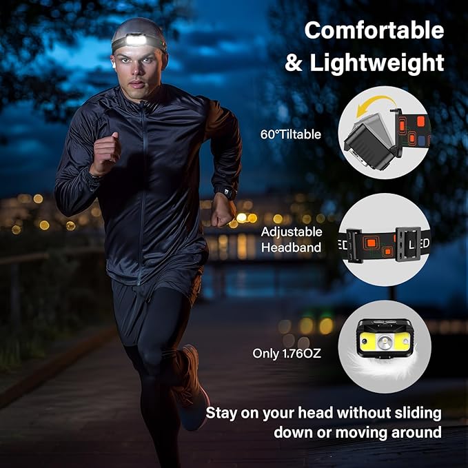 Headlamp Rechargeable, Ultra Bright LED Head Lamp Flashlight with White Red Light, 2 Pack Motion Sensor Waterproof Headlight, 8 Modes Lights for Camping Fishing Running