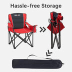 Oversized Folding Camping Chair for Adults - 450lbs Support - Heavy Duty Portable Lawn Chairs with Side Pocket Cup Holder Cooler Bag for Sports Garden Beach Fishing, Red 2 Pack