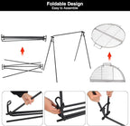 REDCAMP Swing Campfire Grill Stand - Collapsible Campfire Cooking Rack with 6 Hooks & Stainless Steel Grill Grate, Portable Dutch Oven Hanger for Outdoor Camping, Cookware, Bonfire, Round