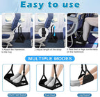 Yotako Airplane Foot Hammock-Removable Wide Bamboo Airplane Foot Rest with Extended Adjustment Strap, Desk Foot Hammock to Relax Your Feet Foot Sling Travel Essentials with Storage Pouch, Black