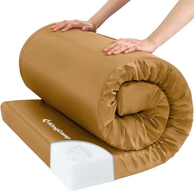 Kingcamp Comfort X 5 XXL Wide Perforated Memory Foam Cot Mattress, Portable Roll Up Camping Mattress Sleeping Pad, Twin Sleeping Mat with Roll Helper for Cot Mat Travel Tuck Tent Floor Guest Sleepover