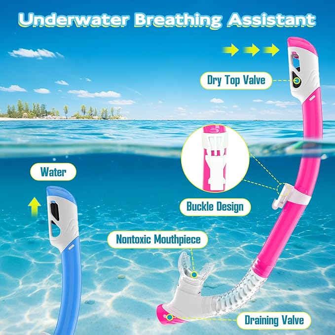 Snorkeling Gear for Kids, Kids Snorkel Set for Ages 3-14, Anti-Fog Diving Mask and Dry Top Snorkel Combo Set, Unisex Swimming Goggles
