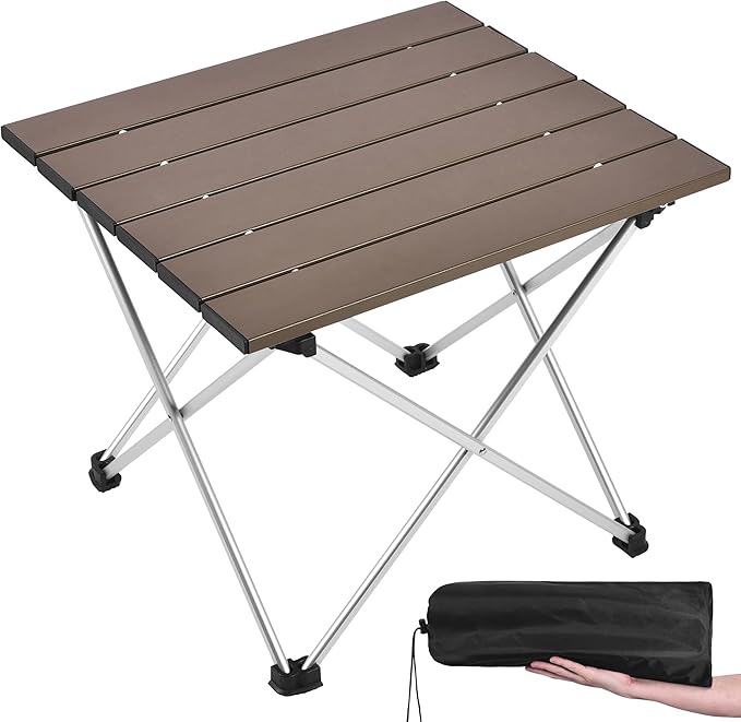 Grope Portable Camping Table with Aluminum Table Top, Folding Beach Table Easy to Carry, Prefect for Outdoor, Picnic, BBQ, Cooking, Festival, Beach, Home (Coffee-S)