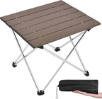 Grope Small Folding Camping Table with Aluminum Table Top, Beach Table for Sand with Carrying Bag,Prefect for Outdoor, Picnic, BBQ, Cooking, Festival (Coffee-L)