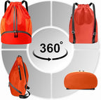Hoedia Sports Drawstring Backpack - String Swim Gym Bag with Shoes Compartment and Wet Proof Pocket for Women&Men (Red)