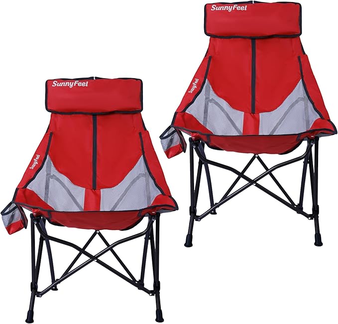 SUNNYFEEL High Back Camping Chair for Adults, 2 Pack Lightweight Camping Chair Support 250 lbs Heavy Duty Folding Chair Design Portable & Collapsible Camping Chairs for Outdoor, Camp, Beach, Picnic