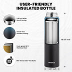 Insulated Water Bottle 24oz, Triple Wall Vacuum Stainless Steel (Cold for 48 Hrs, Hot for 24Hrs), Leak Proof & Non-BPA, 24oz Hydro Water Flask with Paracord Handle & Straw Spout Lids
