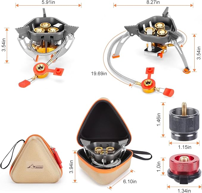 WADEO 7200W Windproof Camping Stove, Camping Gas Stove with Piezo Ignition, Two Fuel Canister Adapter, Carry Case, Portable Stove, Backpacking Stove for Outdoor Backpacking Hiking and Picnic