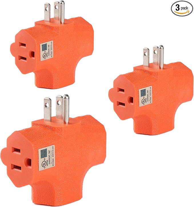 3 Way Plug Adapter - UL Listed - Outdoor Outlet Splitter 3 Prong - Electrical Outlet Extender, Wall Outlet Expander, Outdoor Heavy Duty Triple Plug Outlet Adapter