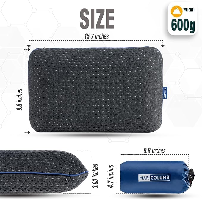 Travel & Camping Comfortable Memory Foam Pillow – Easy to Carry Portable Bag – Temperature Regulating Pillow Case - Perfect for Travelling (Grey)