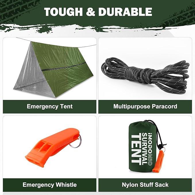 Emergency Survival Tent Life Shelter - 2 Person Mylar Emergency Shelter Tube Tent with Emergency Whistle & Paracord, All-Weather Essential Survival Gear for Camping, Hiking & Survival Kits